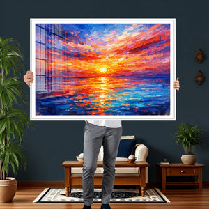 Colorful Knife Ocean Sunset Canvas — Orange Pink Teal