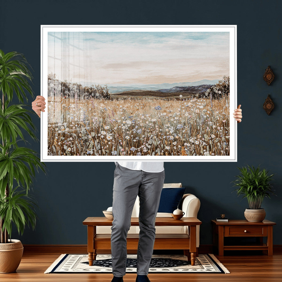 Neutral Wildflower Field Canvas Wall Art — Beige Earth Tone
