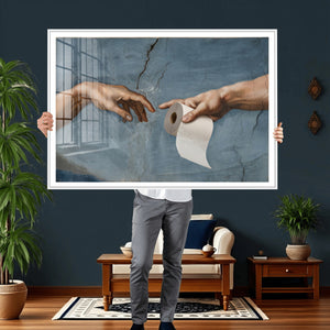 Funny Bathroom Canvas Wall Art, Michelangelo Creation of