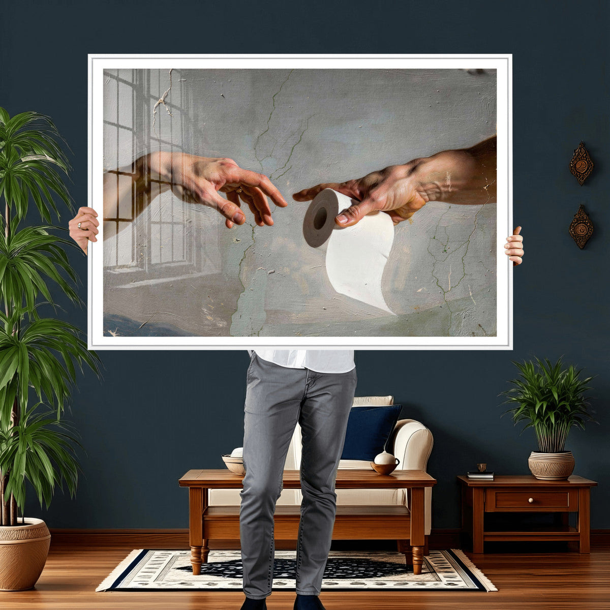 Funny Bathroom Wall Art Canvas, Creation of Toilet Paper