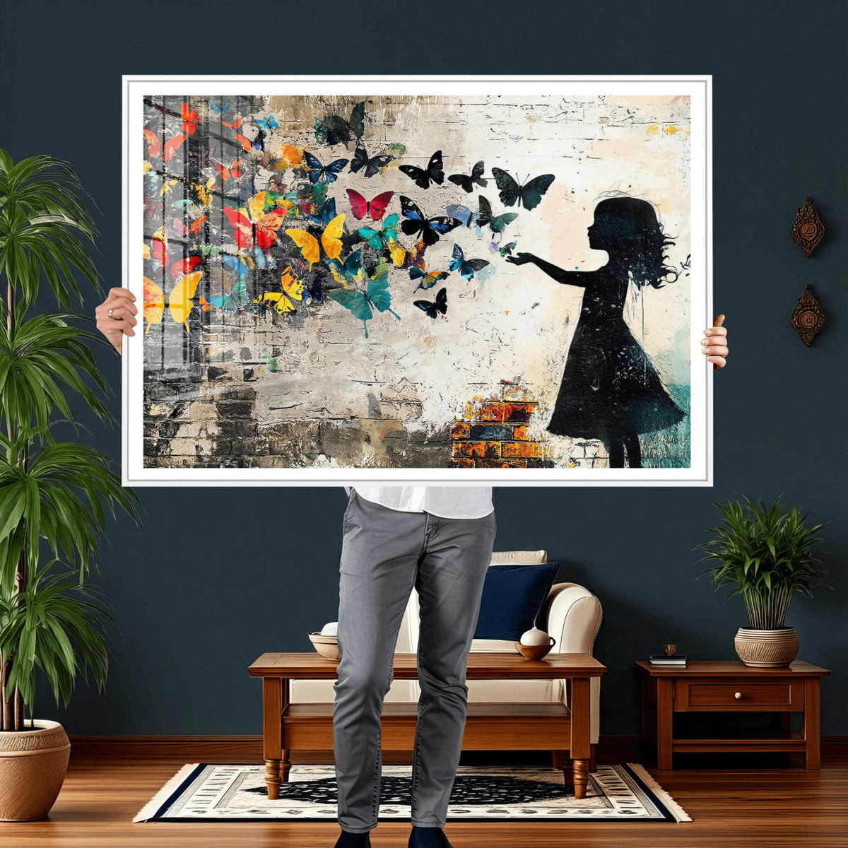 Banksy Butterfly Girl Wall Art Canvas Print, Framed Street