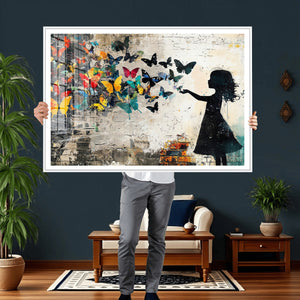Banksy Butterfly Girl Wall Art Canvas Print, Framed Street