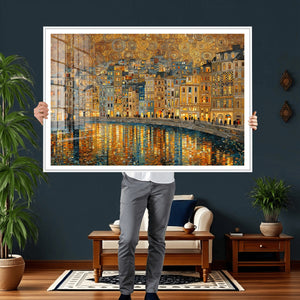 Gustav Klimt Golden Cityscape Wall Art Canvas Print, Framed
