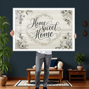 Home Sweet Home Wall Art Canvas Print, Floral Farmhouse