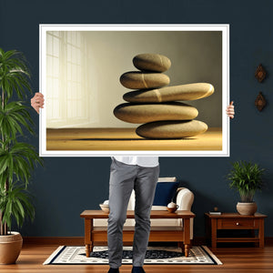 Zen Stone Wall Art Canvas Print, Balanced Rock Stack Framed