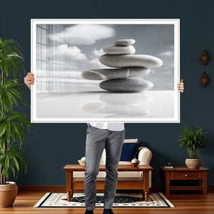 Zen Stone Wall Art Canvas Print, Balanced Rock Stack Framed