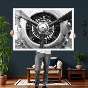 Vintage Propeller Plane Wall Art Canvas Print, Black and