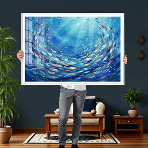 School of Fish Canvas Print | Blue Ocean Underwater Wall Art