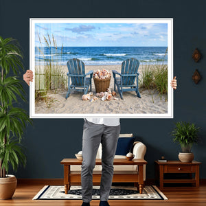Large Beach Canvas Wall Art Coastal Adirondack Chairs Ocean