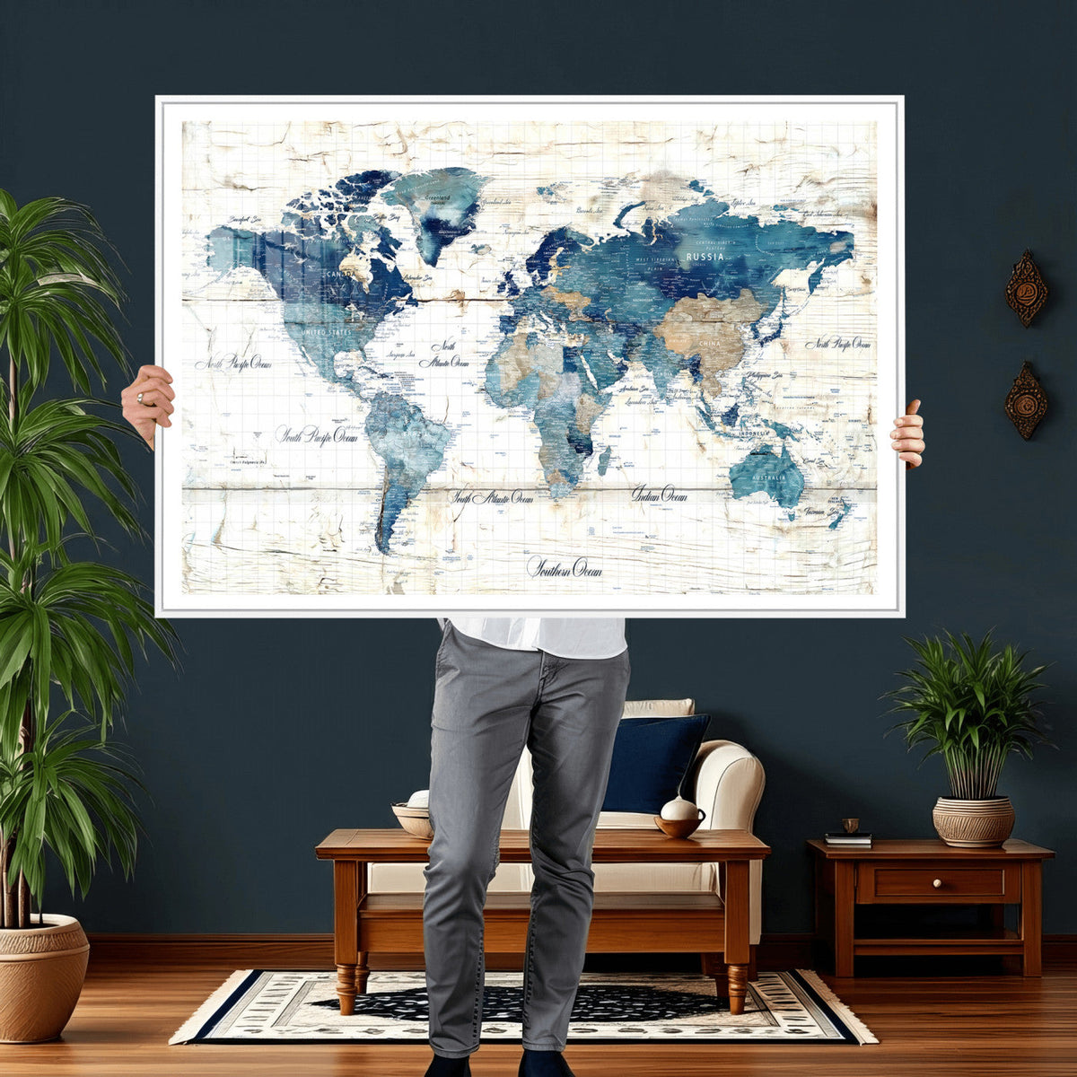 Watercolor World Map Canvas Wall Art Print – Abstract