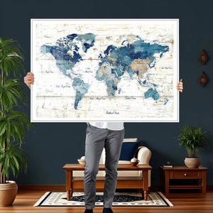 Watercolor World Map Canvas Wall Art Print – Abstract