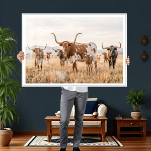 Texas Longhorn Canvas Wall Art, Rustic Farm Animal Photography Print, Farmhouse Country Decor, Western Ranch Art