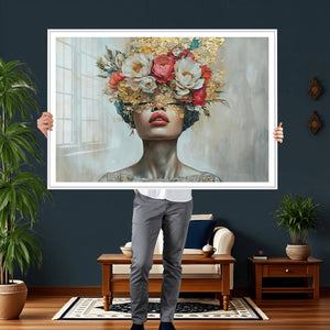 Golden Petal Wall Art Canvas Print - Silhouette Woman Wall