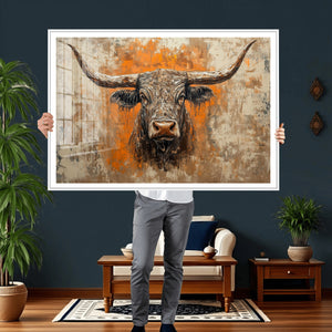 Abstract Cow Longhorn Bull Wall Art Canvas Print - Rustic
