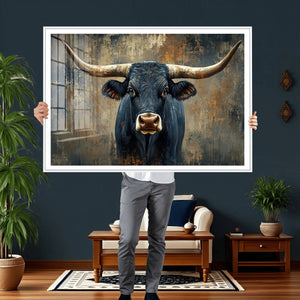 Texas Western Wall Art Canvas Print - Abstract Cow Longhorn