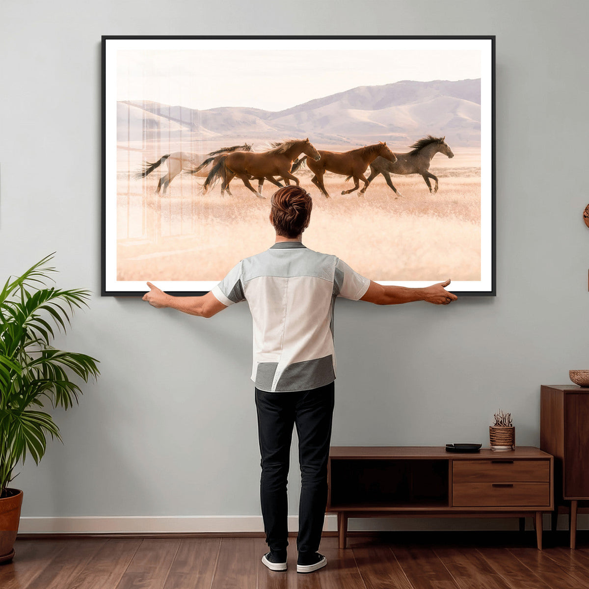 Wild Horse Wall Art Canvas Print – Framed Rustic Western Art