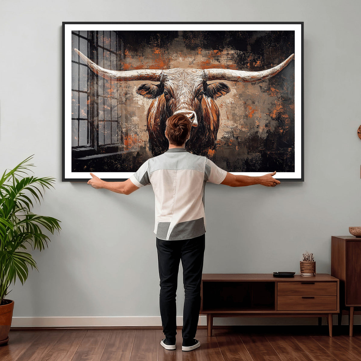 Abstract Longhorn Wall Art Canvas Print – Vintage Western