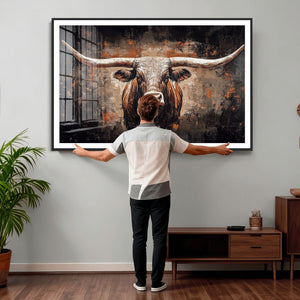 Abstract Longhorn Wall Art Canvas Print – Vintage Western