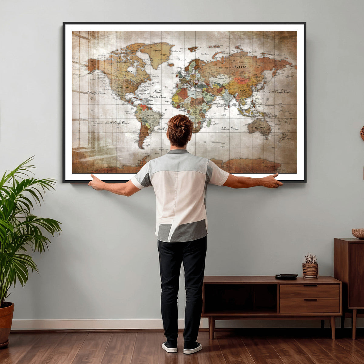 Vibrant Watercolor World Map Canvas Wall Art – Framed Travel