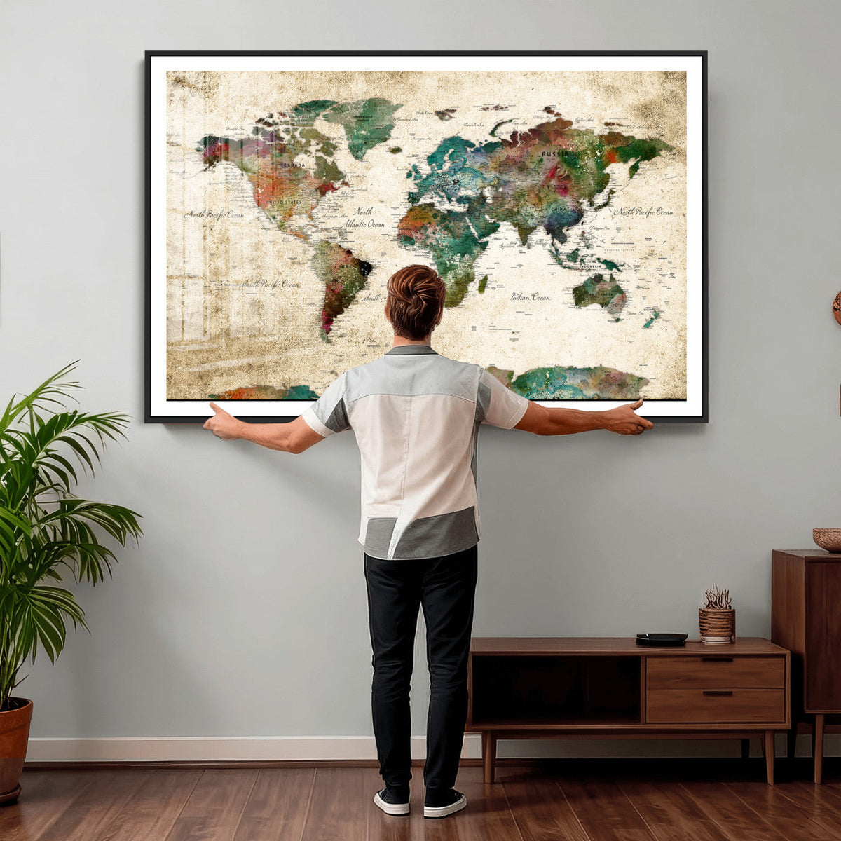 World Map Canvas Print – Framed Detailed Map of the World