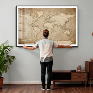 Colorful Watercolor World Map Canvas Wall Art – Framed