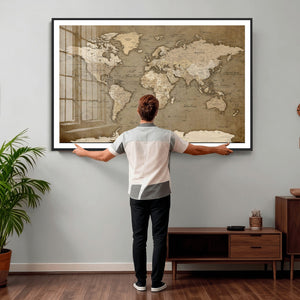 World Map Wall Art Canvas Print, Framed Map Art Picture