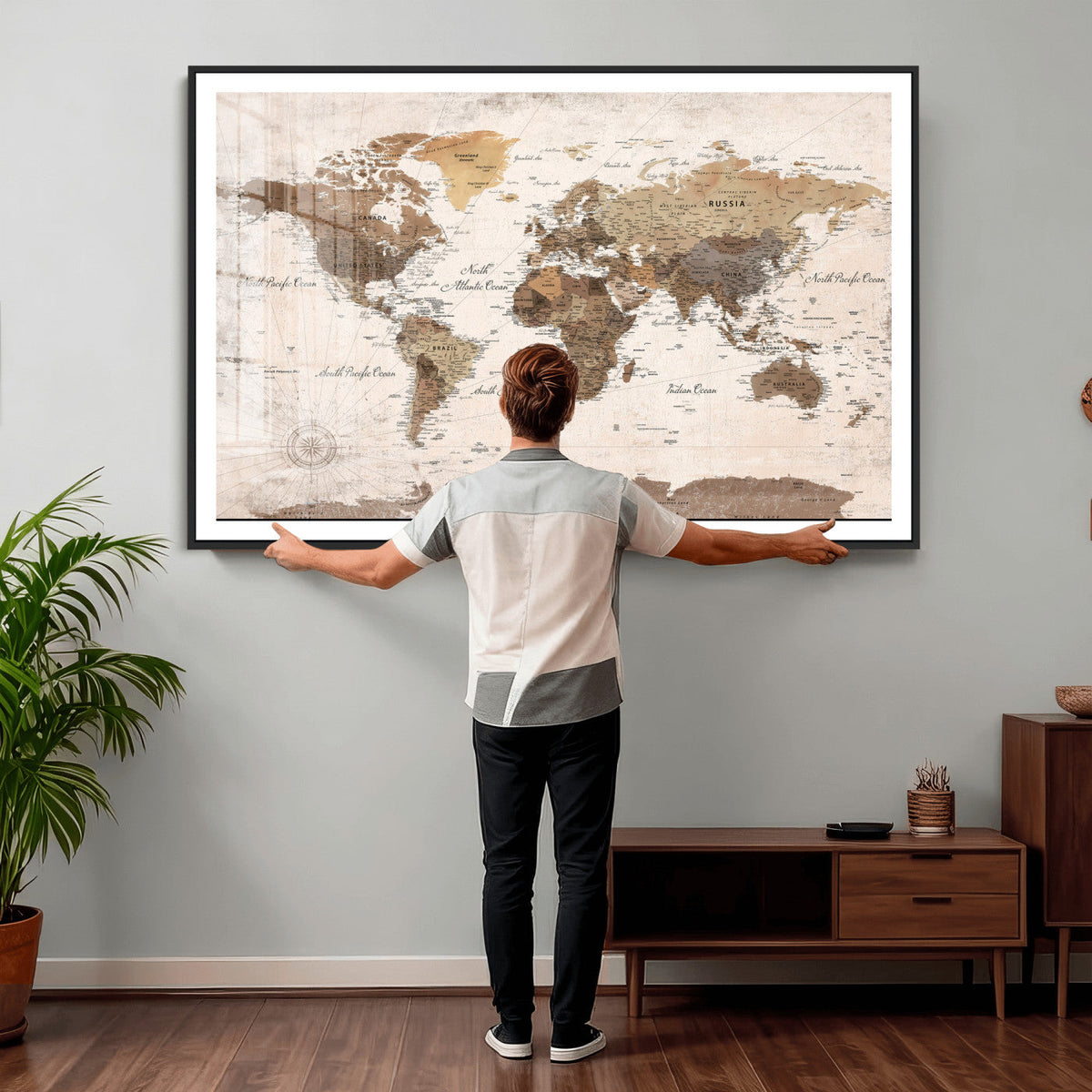 World Map Canvas Print – Framed Travel Map Wall Art for