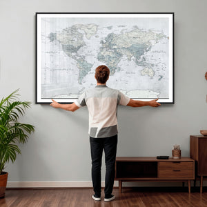Push Pin World Map Canvas Print - Detailed Vintage World Map