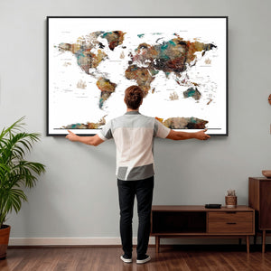 Watercolor World Map Canvas Print – Detailed Map of the