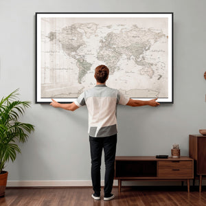 Antique Style World Map Canvas Print - Vintage Detailed