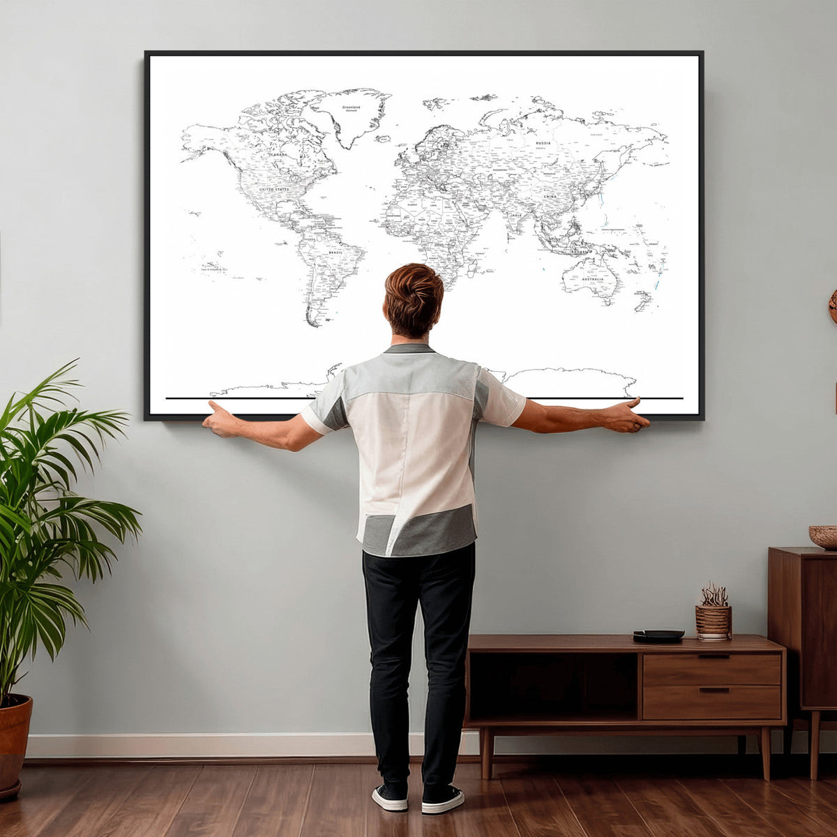 World Map Canvas Print – Framed Modern Detailed Map of the