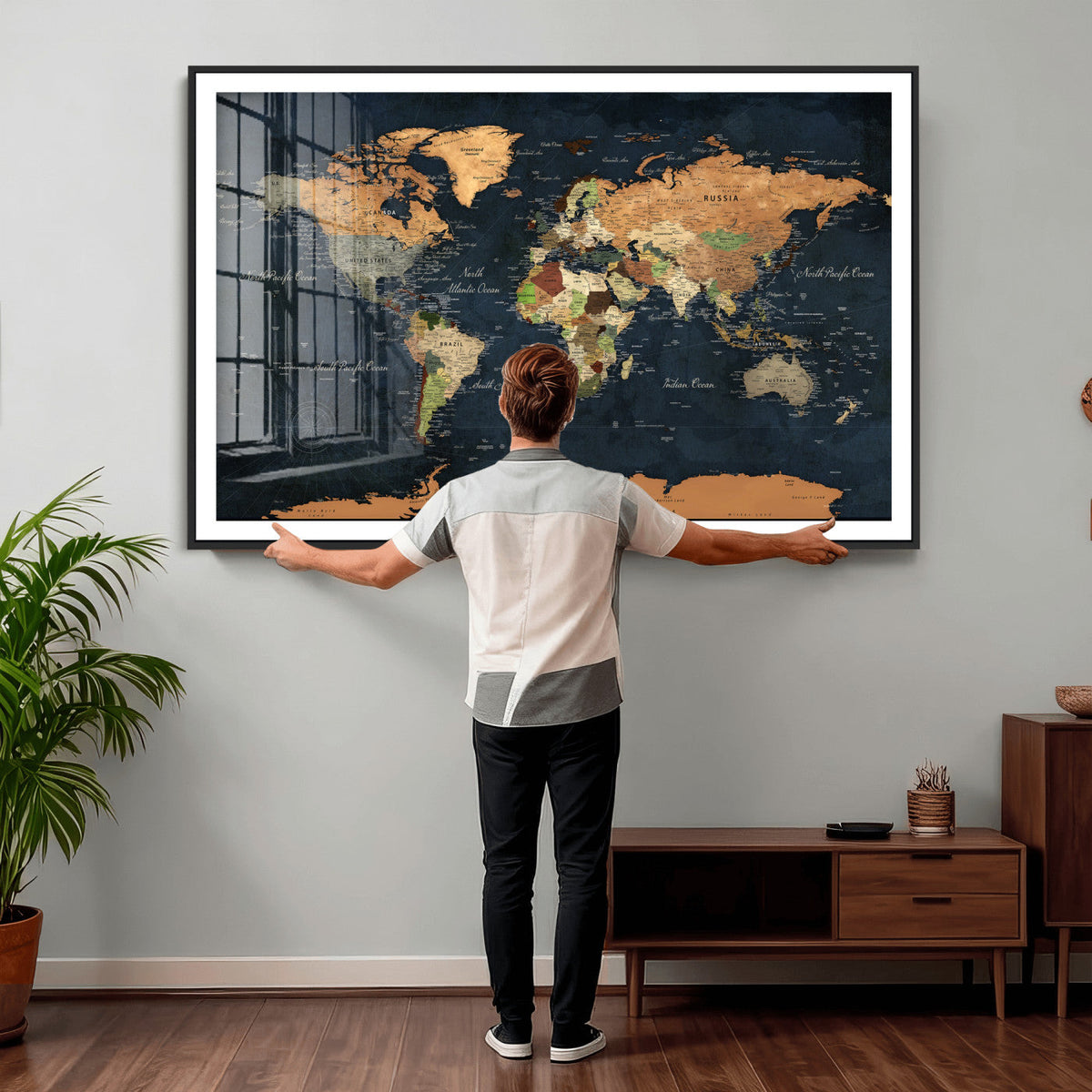 Vintage World Map Canvas Wall Art – Detailed Map with