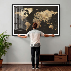 Framed World Map with Pin Canvas Print – Detailed World Map