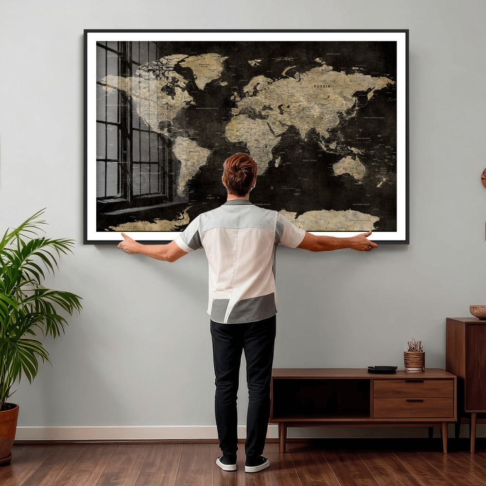 Push Pin World Map Canvas Wall Art Print, Interactive Travel
