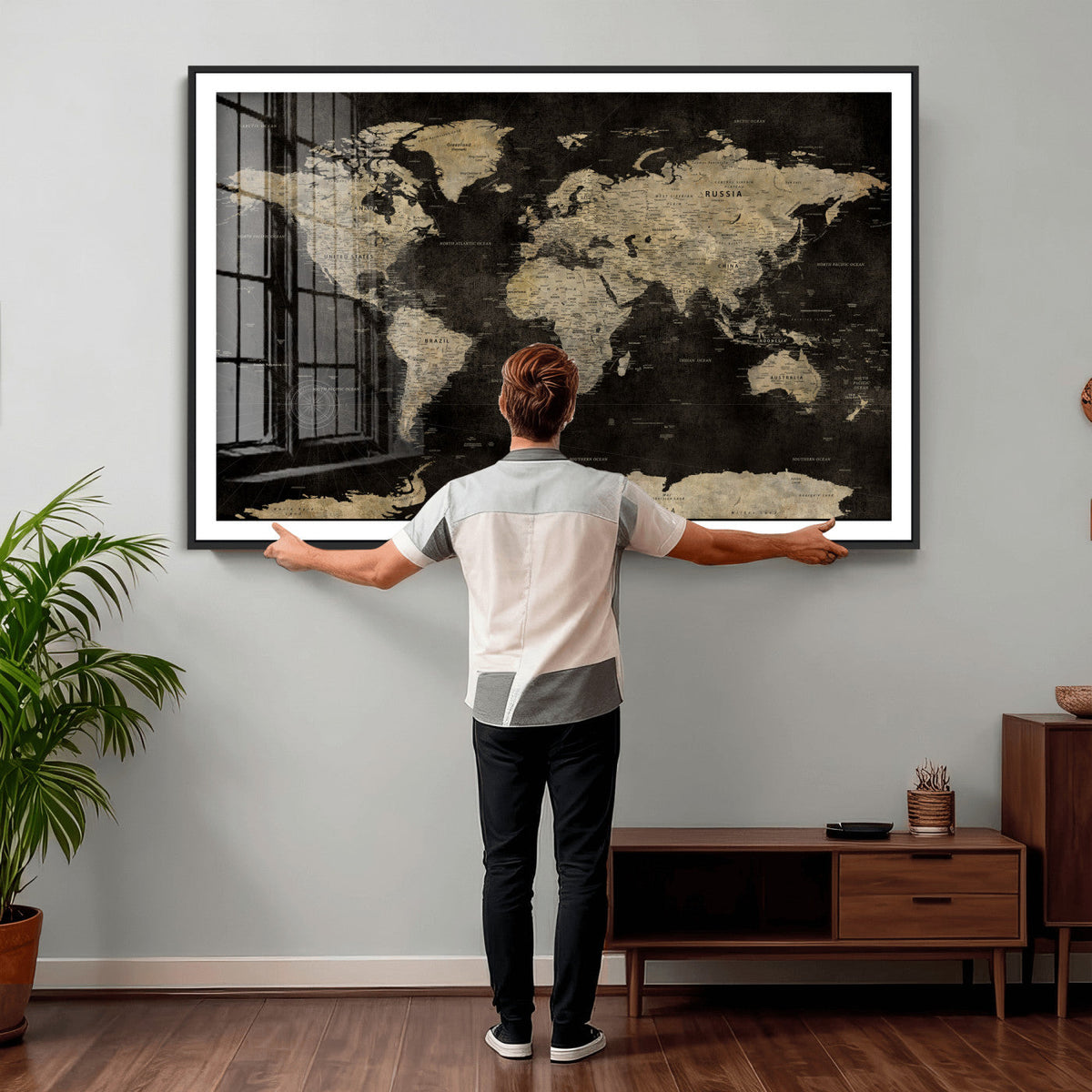 Push Pin World Map Canvas Wall Art Print, Interactive Travel