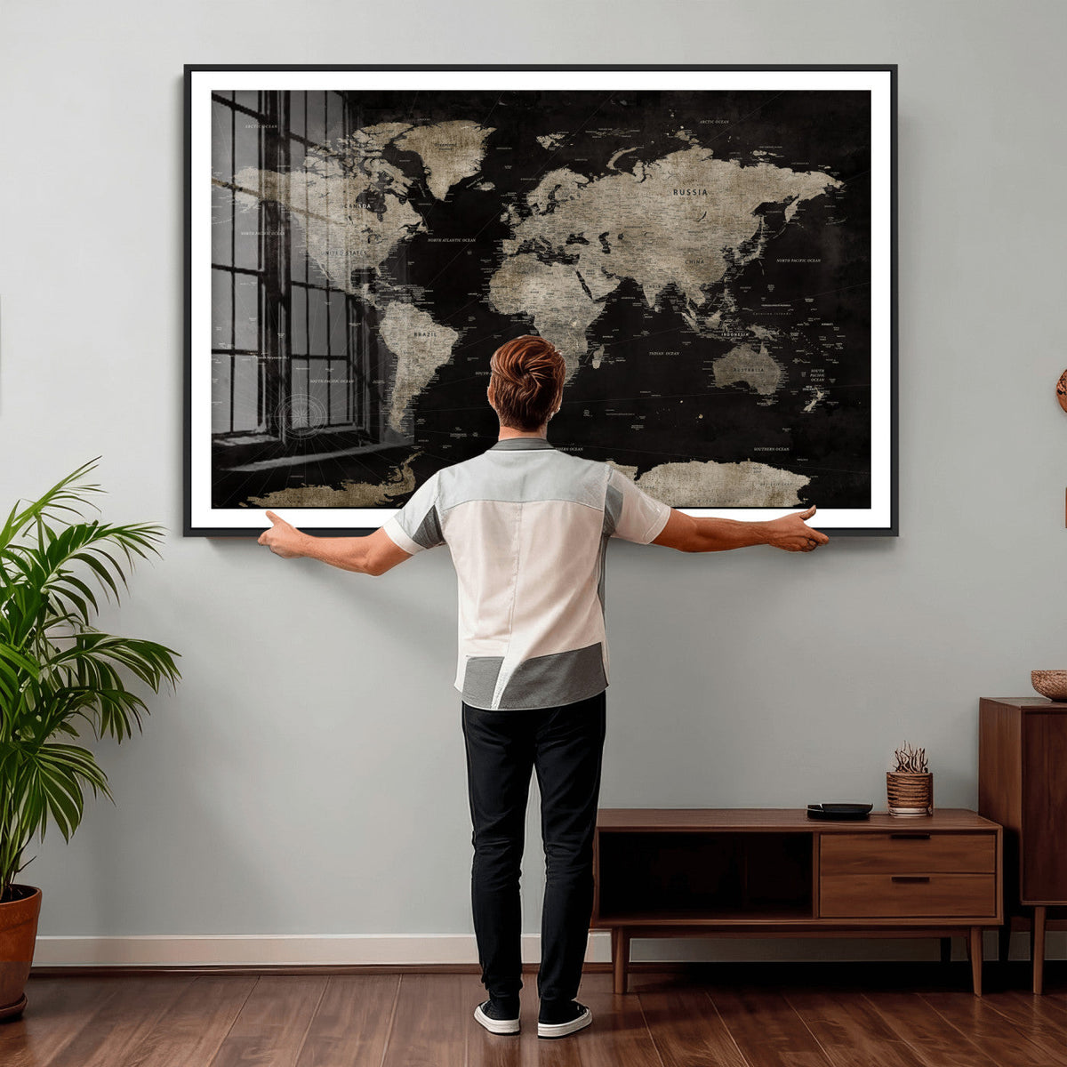 Detailed World Map Wall Art Print - Large Framed World Map