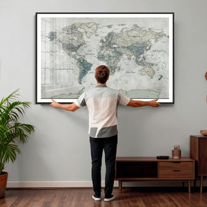 Neutral Vintage World Map Canvas Wall Art Print, Classic Map