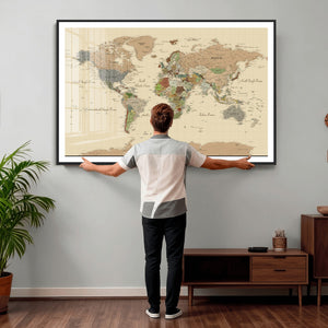 Extra Large World Map Canvas Print – Detailed Map of the