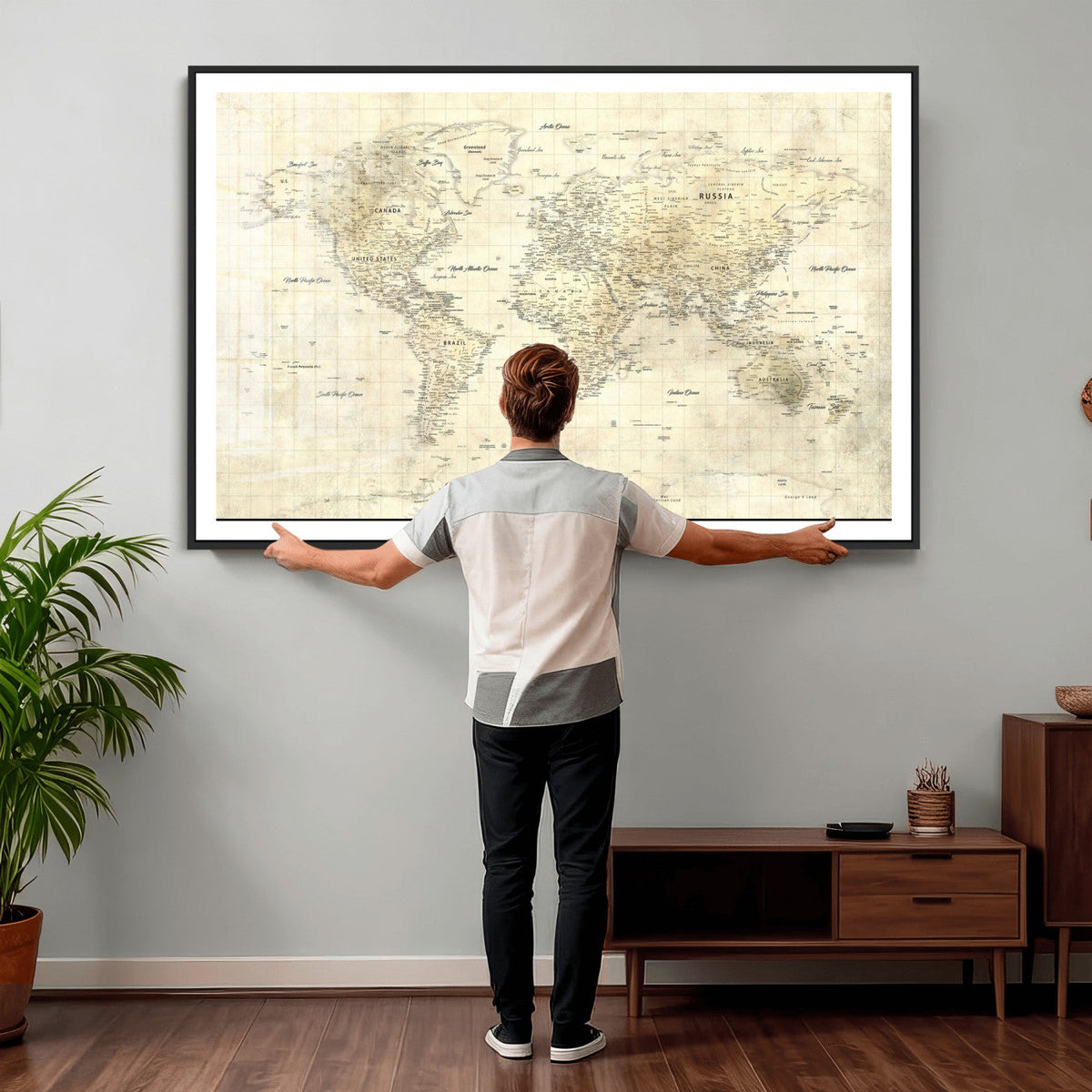 Colorful Watercolor World Map Canvas Wall Art – Framed