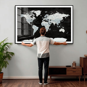 World Map Canvas Print – Framed Push Pin Wall Art, Color