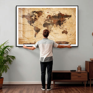 Modern Red and Gray World Map Canvas Print – Framed Wall Art