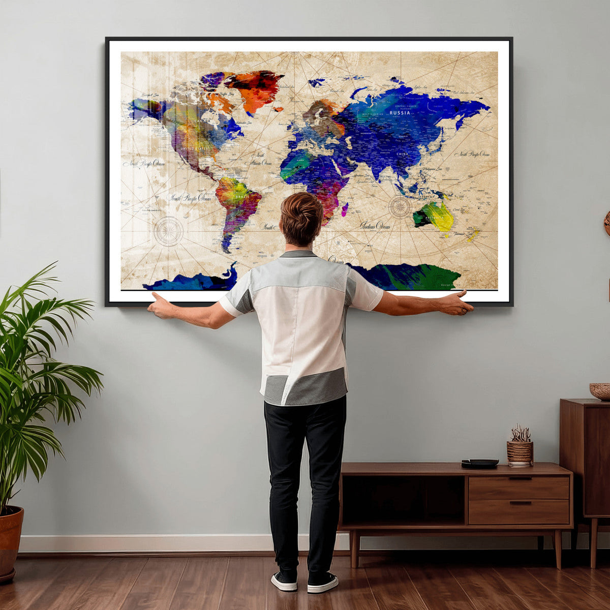 Watercolor World Map Canvas Print – Framed Wall Art for