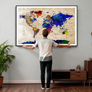 Watercolor World Map Canvas Print – Framed Wall Art for