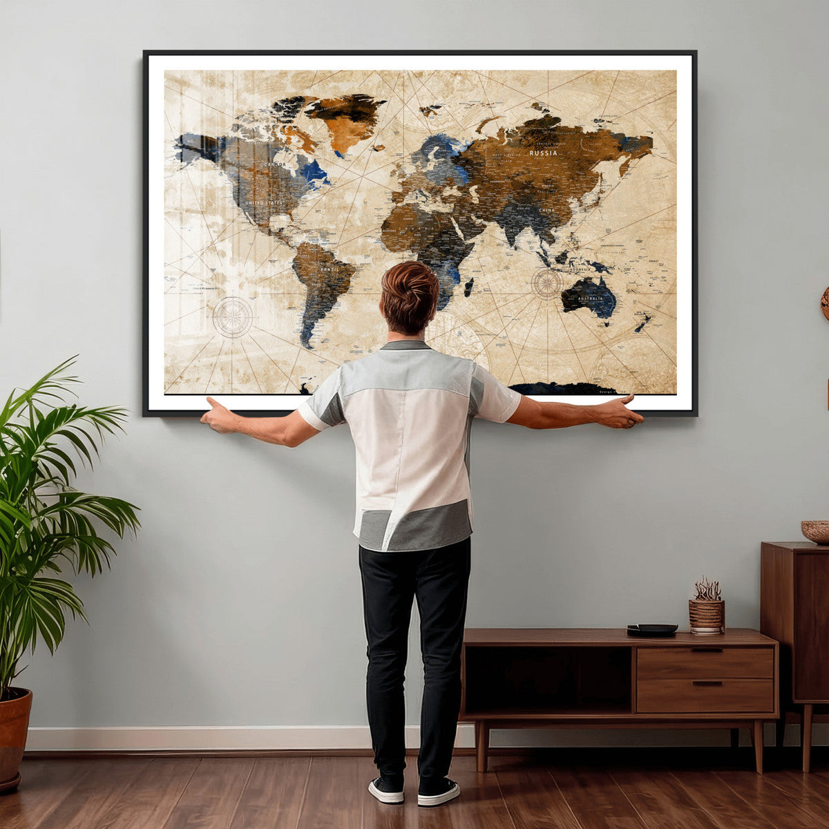 World Map Canvas Print – Framed Travel Map Wall Art for