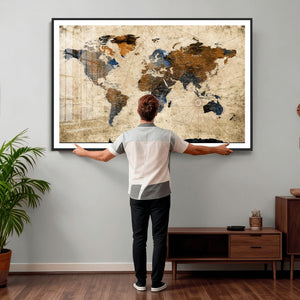 World Map Wall Art Canvas Print, Modern Decorative Framed