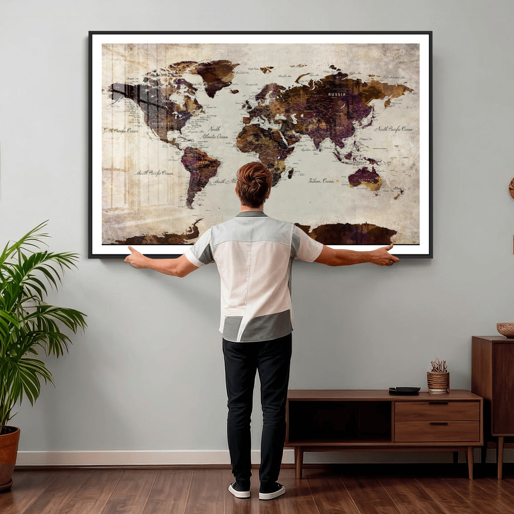World Map Canvas Triptych – Colorful Global Wall Art for