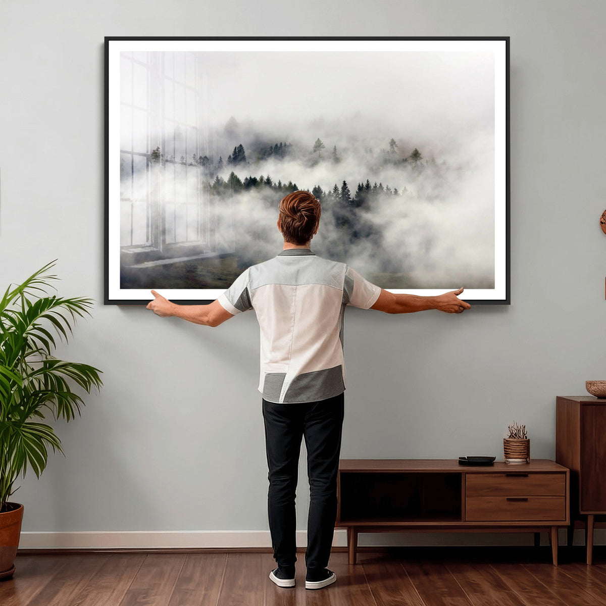Foggy Forest Wall Art Canvas Print, Misty Pine Tree