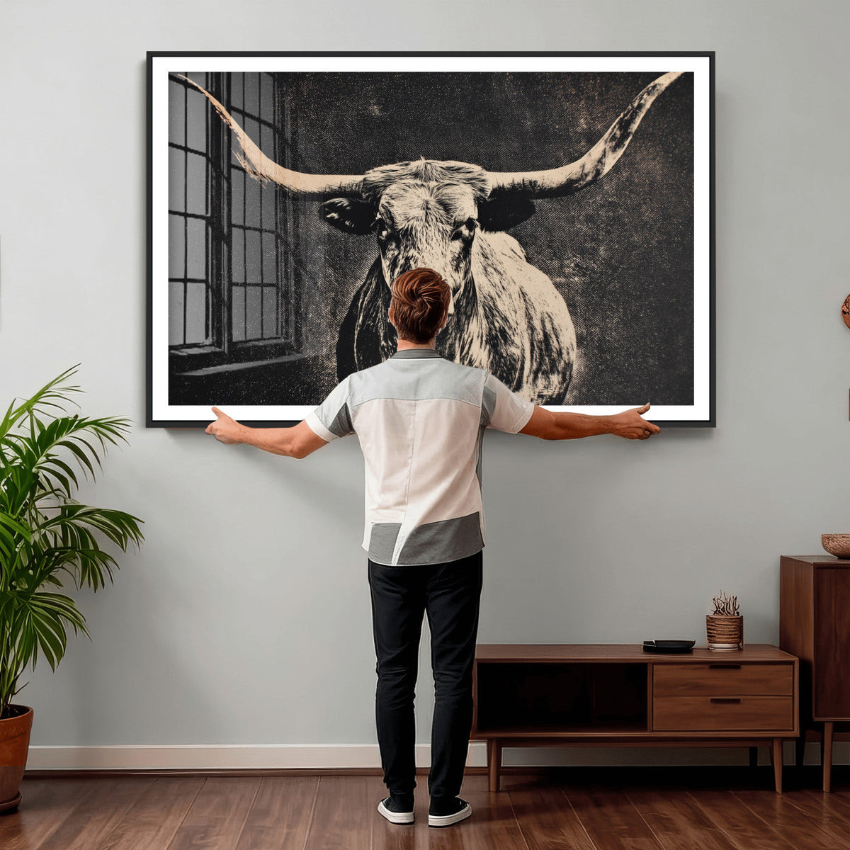 Vintage Texas Longhorn Bull Wall Art Canvas Print, Cow