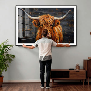 Highland Cow Wall Art Canvas Print, Rustic Farm Animal