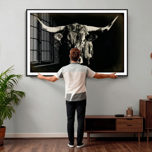 Black Bull Wall Art Canvas Print, Texas Longhorn Portrait